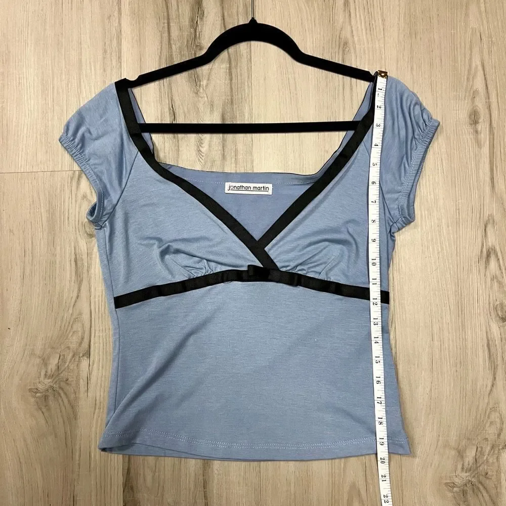 Vintage y2k Jonathan Martin top. Deep v neckline empire in blue and black szL